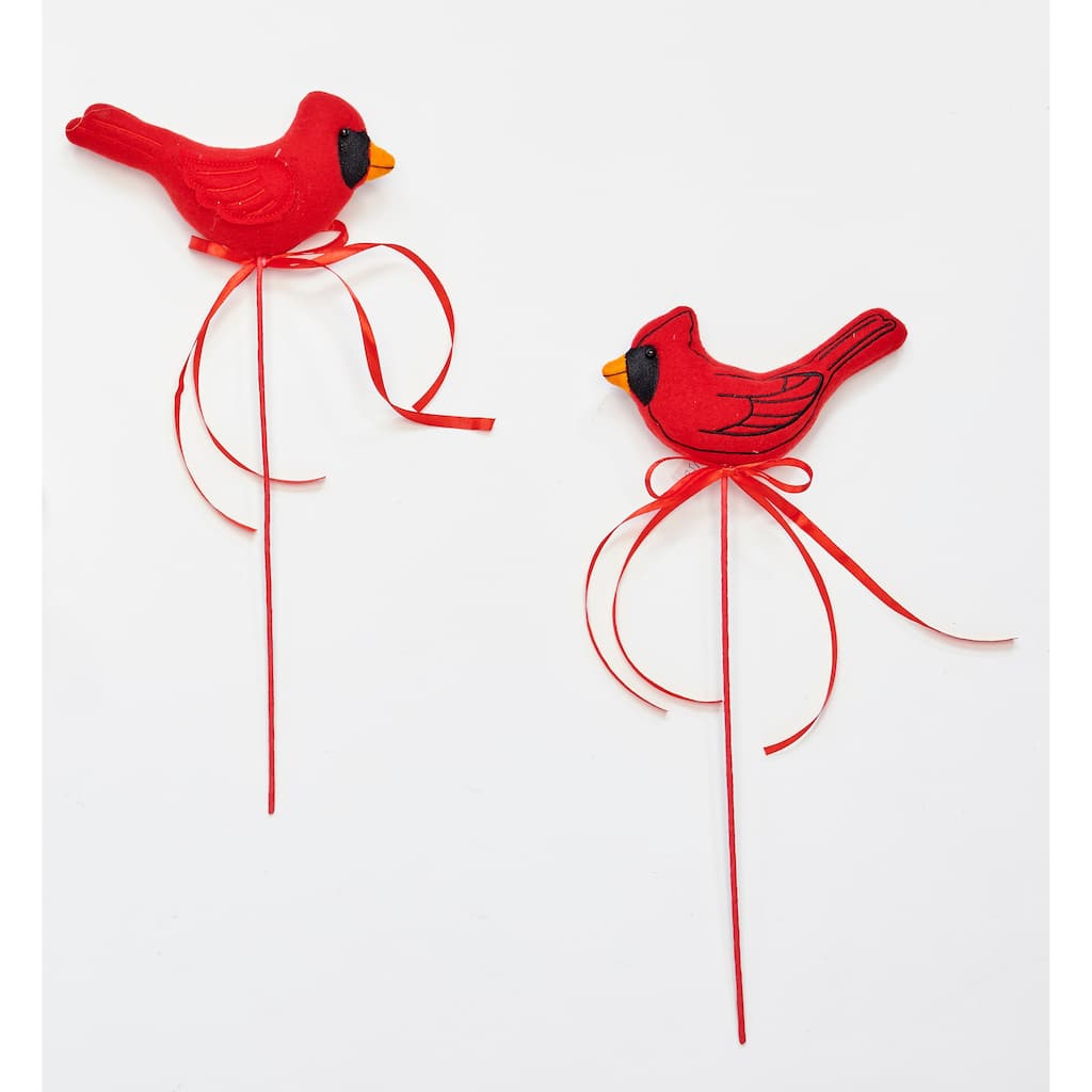 6" Across Red Cardinal On 10" Stick, Set Of 6