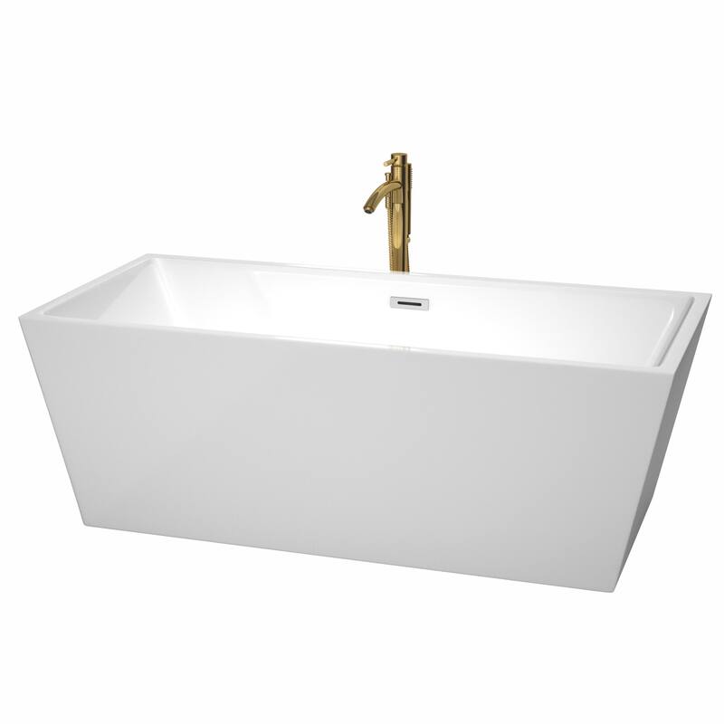 Wyndham Collection Sara 67" Freestanding Soaking Tub with Tub Filler - White / Polished Chrome Trim / Brushed Gold Faucet