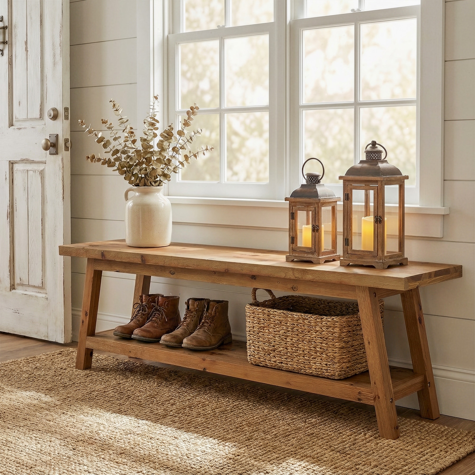 63-inch Long Wood Entryway Bench for 2-3 People