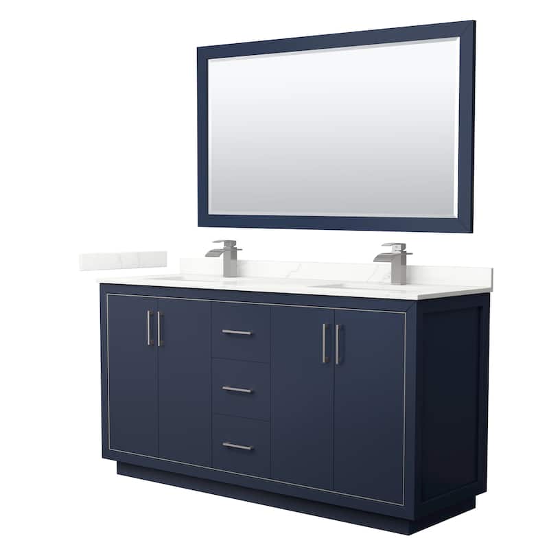 Icon 66-inch Double Vanity, Quartz Top, 58-inch Mirror