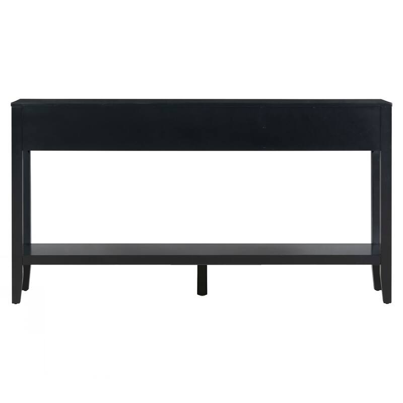 Farmhouse Entryway Table with 3 Drawers, Painted Console Table with Bottom Shelf & Iron Handles