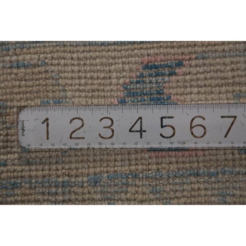 Hand Knotted Oriental 100% Wool Carpet Transitional Geometric Navy Blue & Blues Oushak Runner Rug - 12' 2'' X 3' 3''