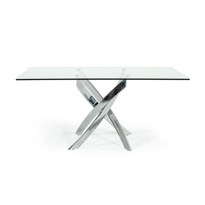 Modrest Pyrite Modern Rectangular Glass Dining Table - Silver