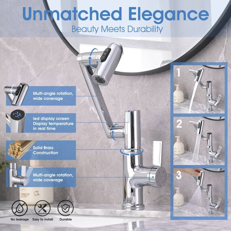 Bathroom Sink Faucet with Spray Temperature Display Anti Skid 360 Swivel​