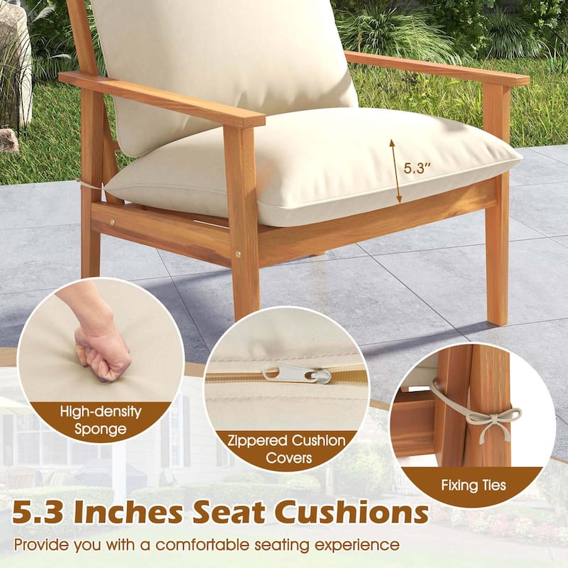 4 PCS Patio Furniture Set Outdoor Acacia Wood Conversation Set