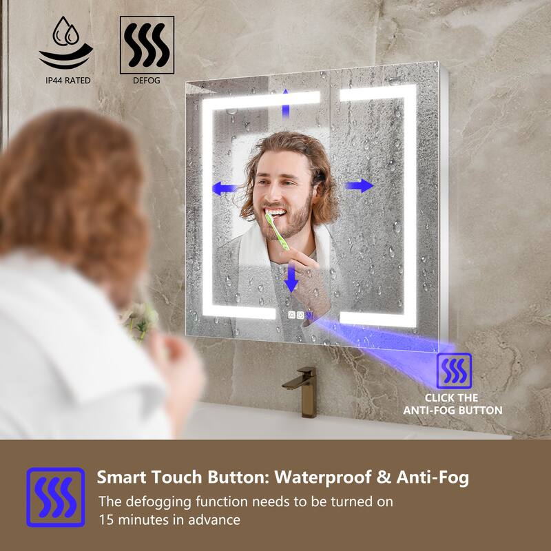 ExBrite 30" x 30" LED Lighted Bathroom Medicine Cabinet with Mirror,Recessed or Surface Mount,Defog - 30" x 30"