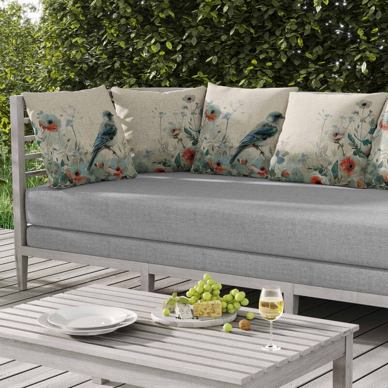 Tranquil Thicket Indoor/Outdoor Reversible Throw Pillow Beige and Teal