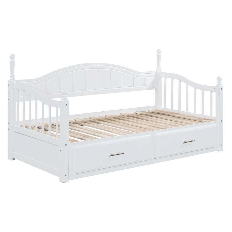 Twin Size Wood Daybed with Trundle and 2 Storage Drawers