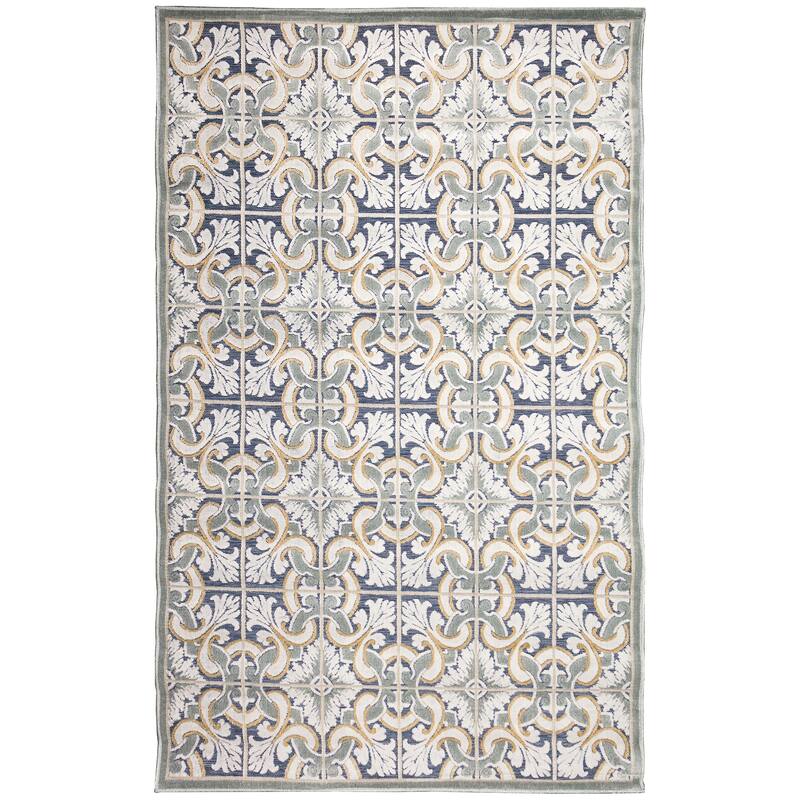 Liora Manne Canyon Floral Tile Indoor/Outdoor Rug - 3'2" x 4'11" - Navy
