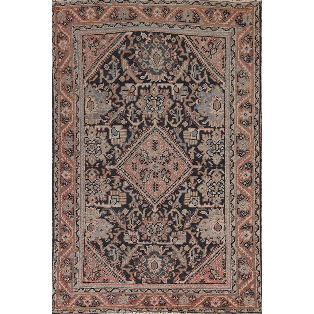 Geometric Mahal Persian Antique Accent Rug Hand-Knotted Wool Carpet - 4'5"x 6'10"