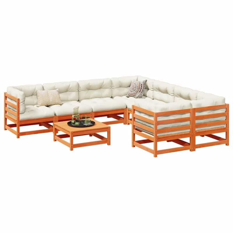 vidaXL Garden Sofa Set Wax Brown Solid Pine Wood Large Modular - 27.6 x 27.6 x 26.4 in