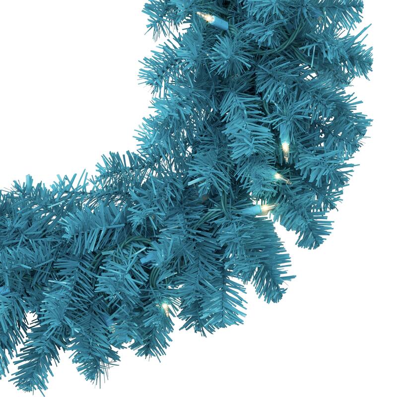 Pre-Lit Artificial Pine Christmas Wreath - 24" - Turquoise - Clear Lights