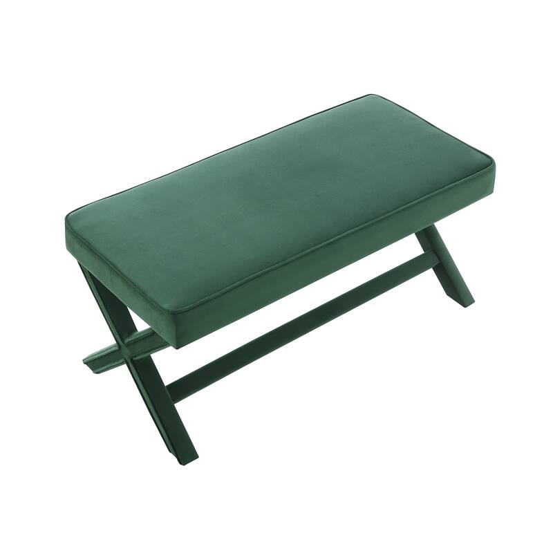 Comfort Double Bench Upholstered in Velvet Fabric,Stool with Stylish X-Crossed Legs,Comfort Cushion with Piping