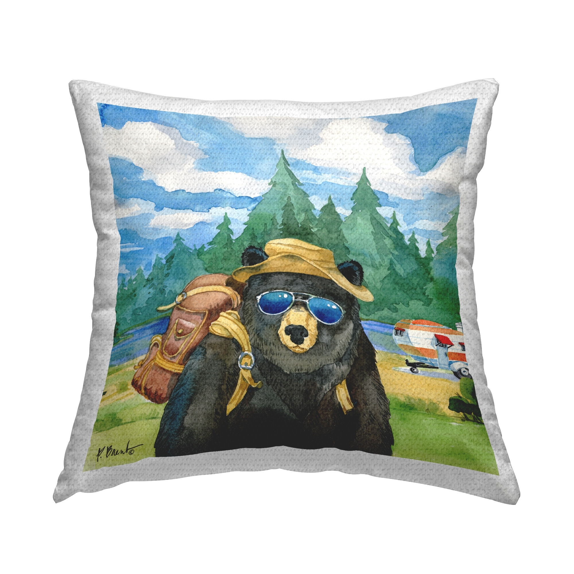 Stupell Bear Camping Gear Wildlife Nature Scene Printed Outdoor Throw Pillow Design by Paul Brent