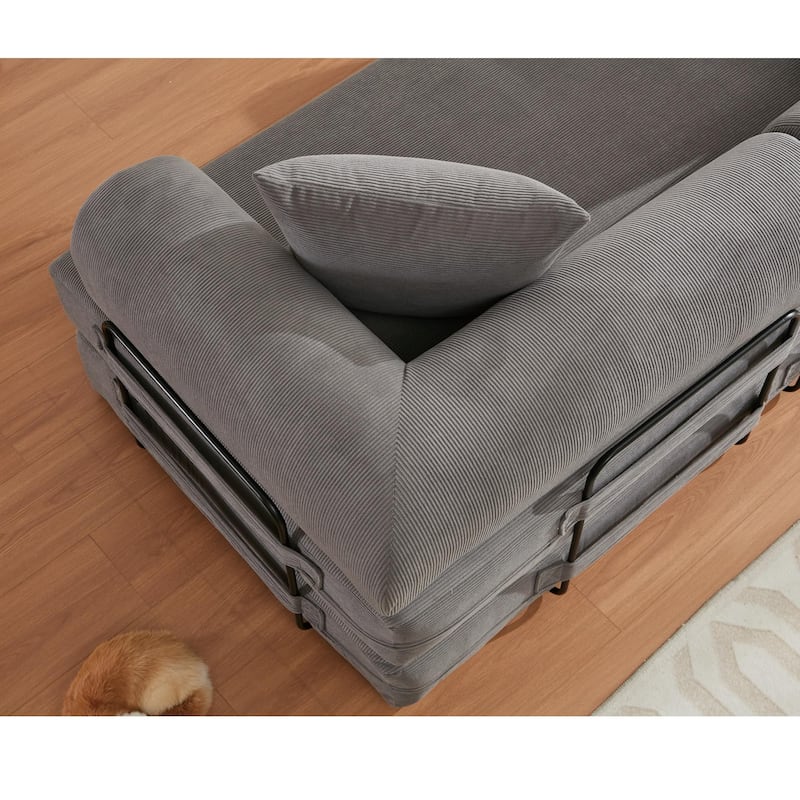 3-Seat L-Shaped Sleeper Sofa Bed with Movable Armrests and Corduroy Fabric