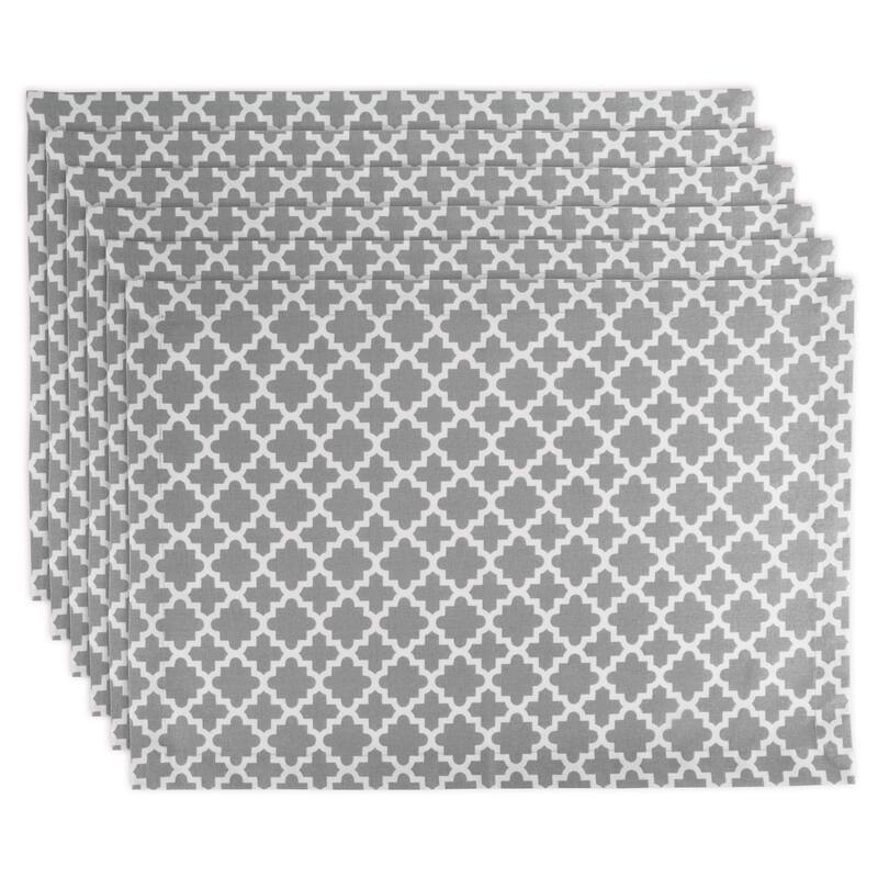 Slipped Quatrefoil Rectangular Cotton Placemats - 19" - Gray and White - Set of 6