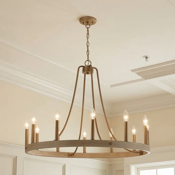 slide 2 of 26, Acroma 12-light Farmhouse Modern Wagon Wheel Chandelier Candle Dining Room Lighting - 34'' FrenchAsh