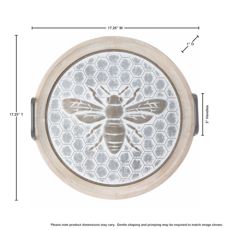 Wood And Metal Bee Honeycomb Tray 17.25"D