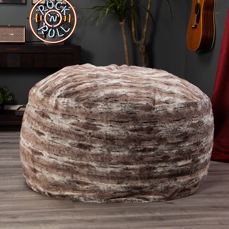 Round Plush Bean Bag Chair - 48" - Brown and Gray