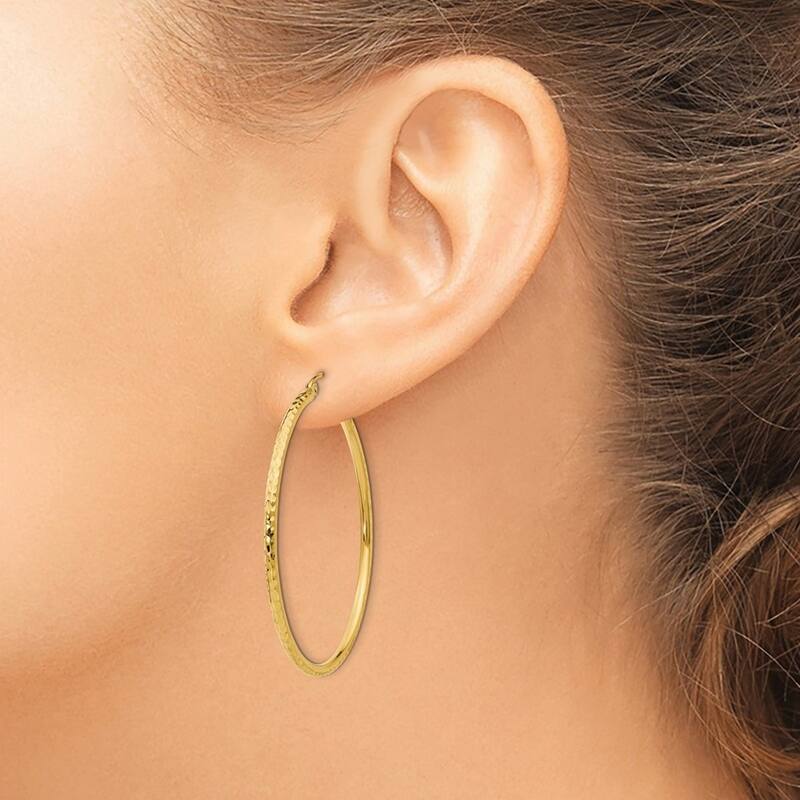 Curata 14k Yellow Gold Diamond Cut 42x2mm Round Tube Hoop Earrings