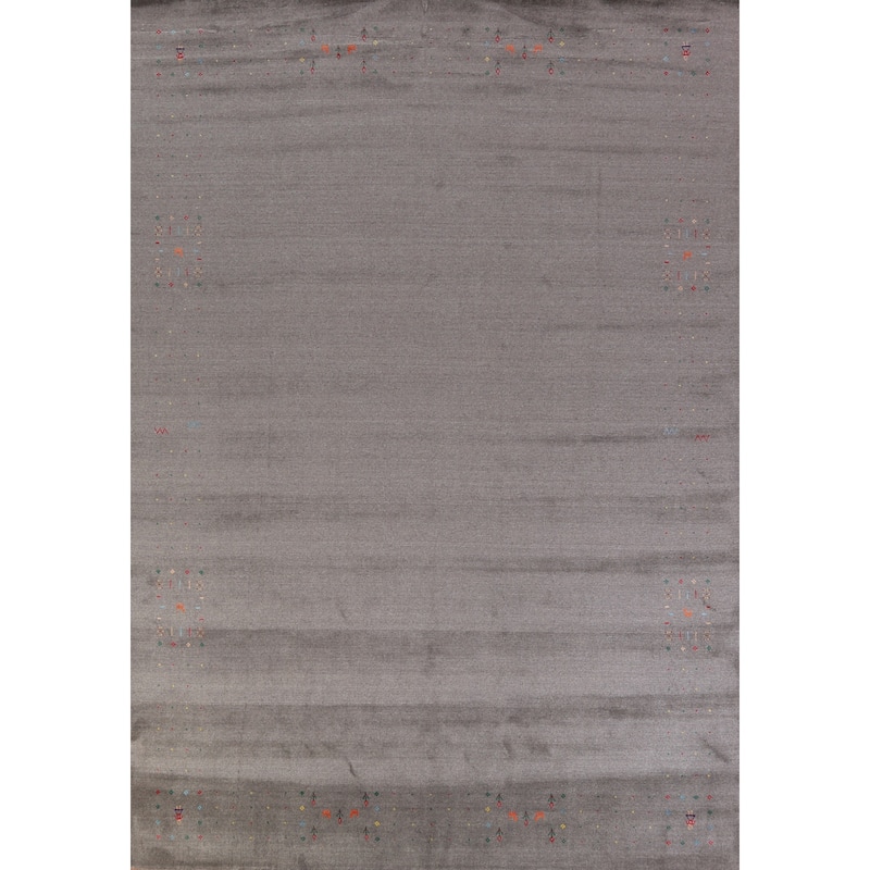 Hand Knotted Oriental 100% Wool Carpet Tribal Tribal Greys & Charcoal Gabbeh Area Rug - 12' 4'' X 8' 11''