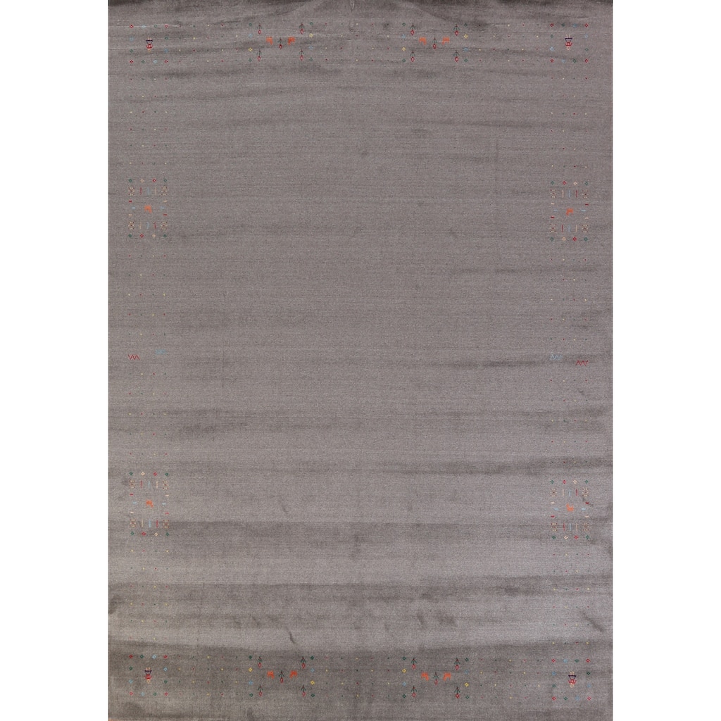 Hand Knotted Oriental 100% Wool Carpet Tribal Tribal Greys & Charcoal Gabbeh Area Rug - 12' 4'' X 8' 11''