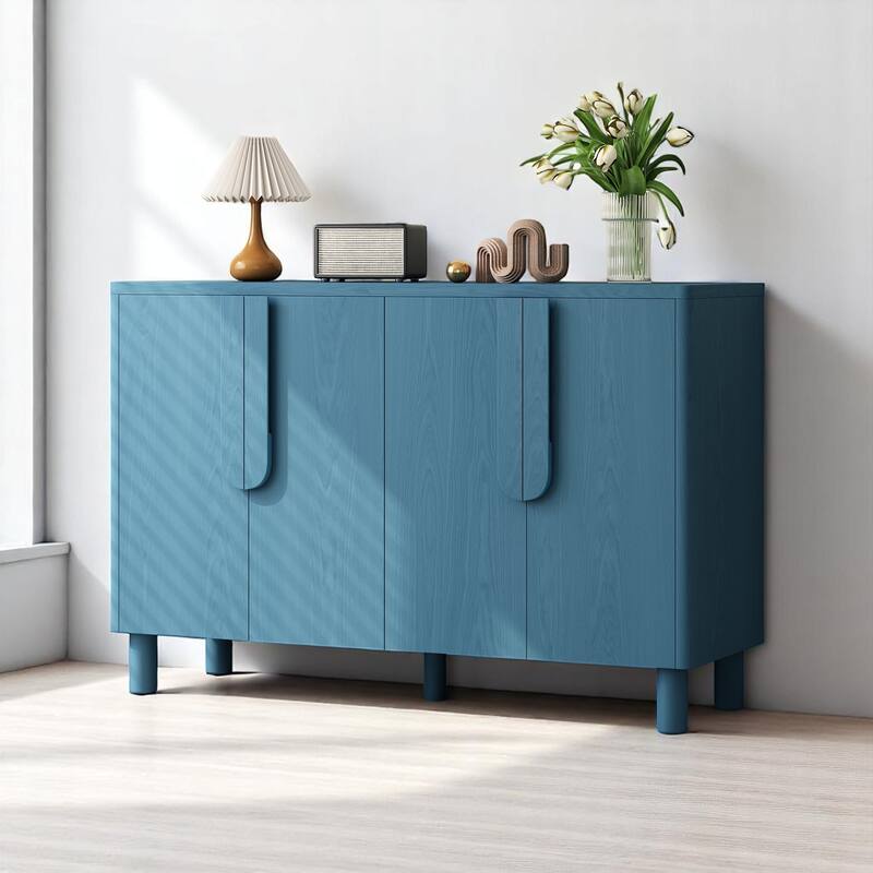 4-Door Sideboard Buffet Cabinet with Adjustable Shelves and Cable Management,Arc Handles, Pine Wood Legs,47" Storage Console