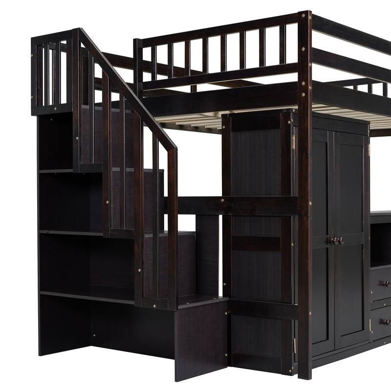 Full Loft Bed with Stairs & Built-in Desk and 5-in-1 Storage, 350lb Capacity