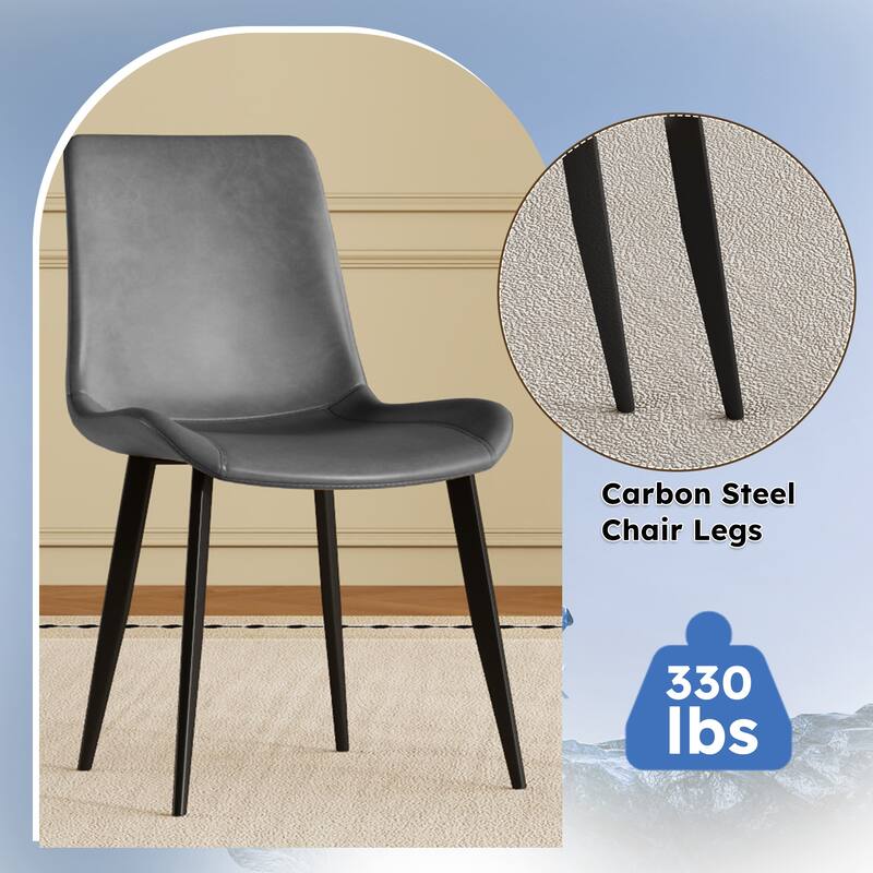 Set of 4 Side Chair Dining Chair Kitchen Chair Simple Leather Chair Grey Leisure Chair with Metal Legs