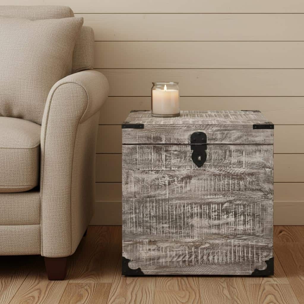 HomeRoots 20" Gray Solid Wood Square End Table - 18.00 in. x 20.00 in. x 18.00 in.