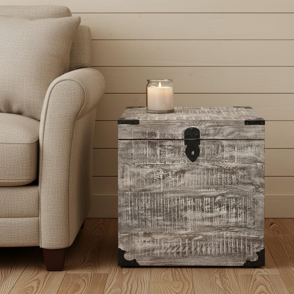 HomeRoots 20" Gray Solid Wood Square End Table - 18.00 in. x 20.00 in. x 18.00 in.