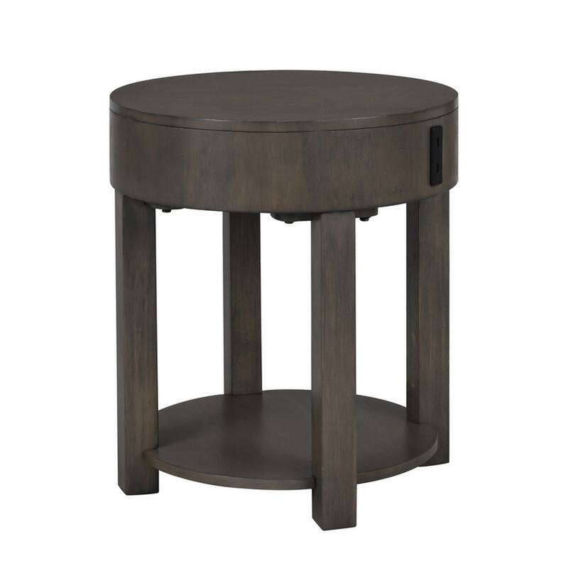 Yoel 20 Inch Modern End Table with USB Ports and Shelf, Brown Wood
