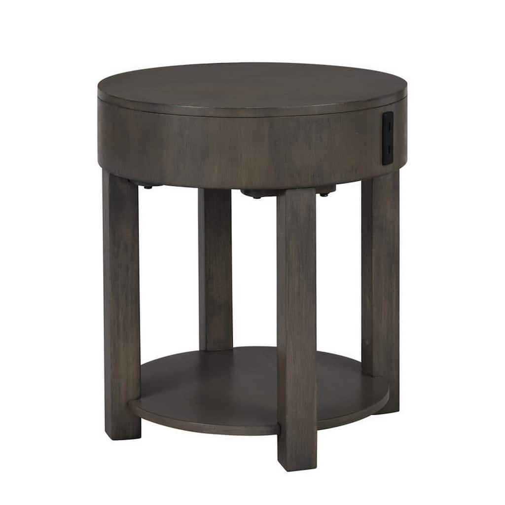 Yoel 20 Inch Modern End Table with USB Ports and Shelf, Brown Wood