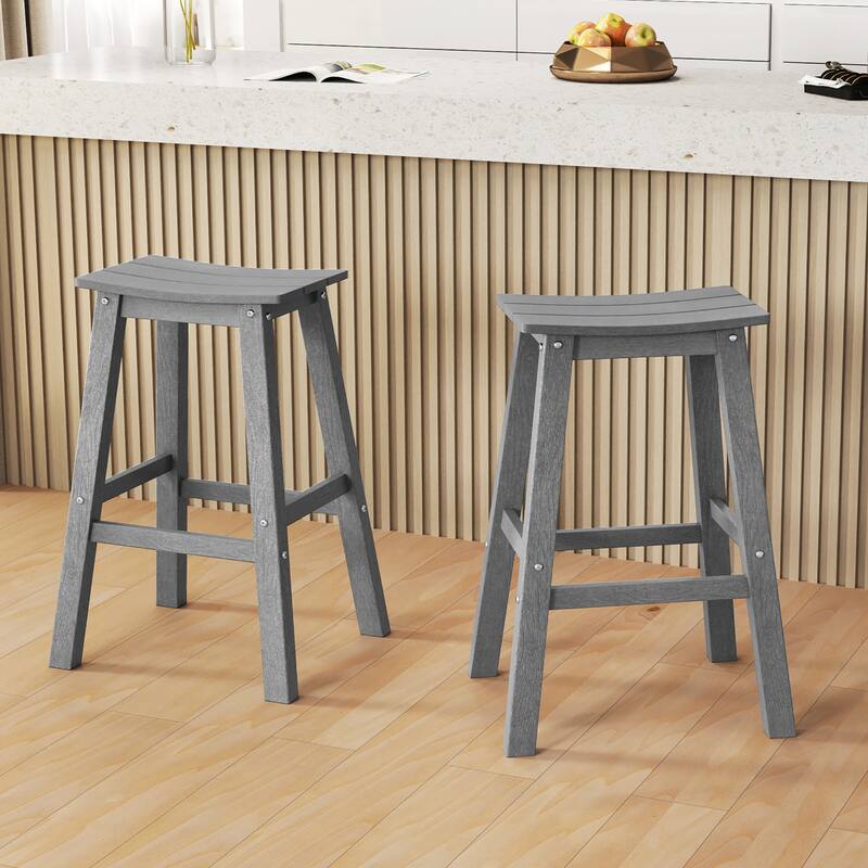 Gymax 29'' Patio Bar Stool Set of 2 w/ Curved Seat & Footrests for