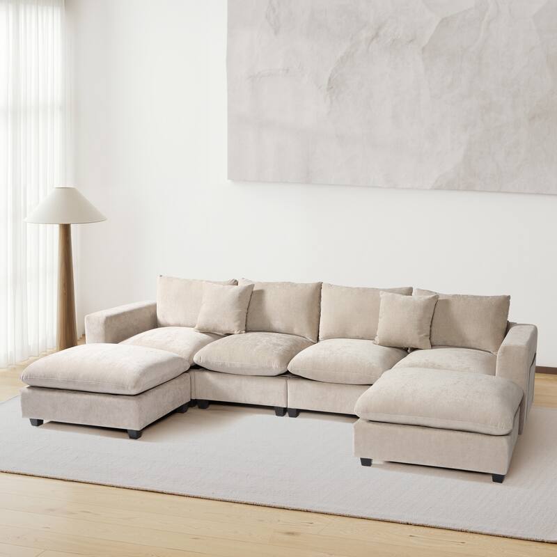 Lucca 6-Piece Chenille Upholstered Modular Sectional with USB Port