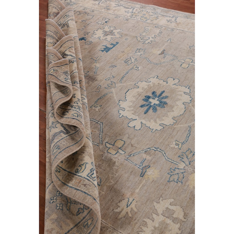 Hand Knotted Oriental 100% Wool Carpet Transitional All-Over Beige & Ivories Oushak Area Rug - 12' 0'' X 8' 1''