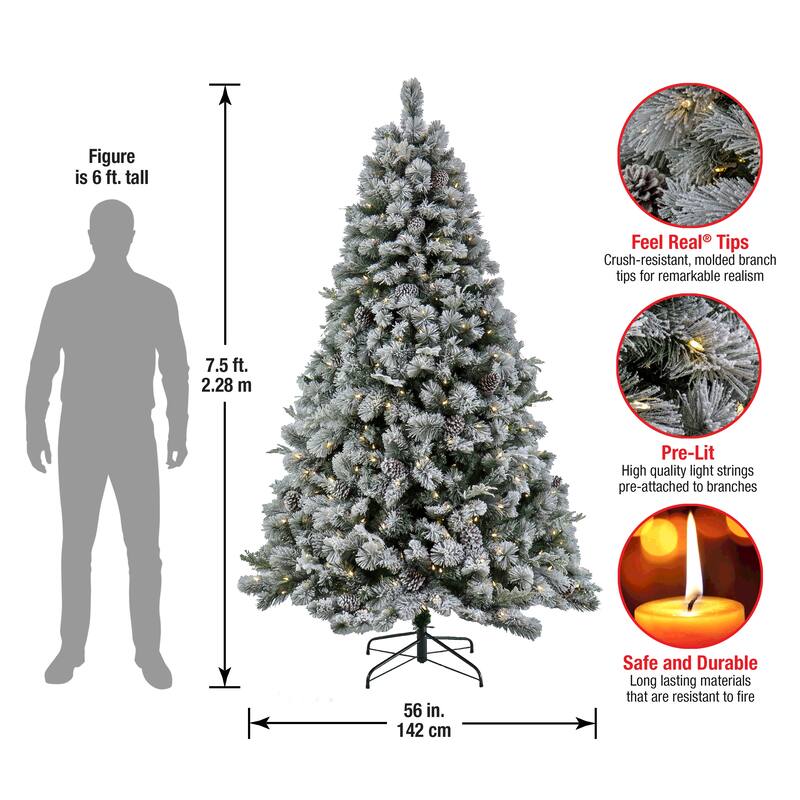 National Tree Company 7.5 ft. Pre-Lit Snowy Silver Hill Pine Tree with LED Lights - 7.5 Foot