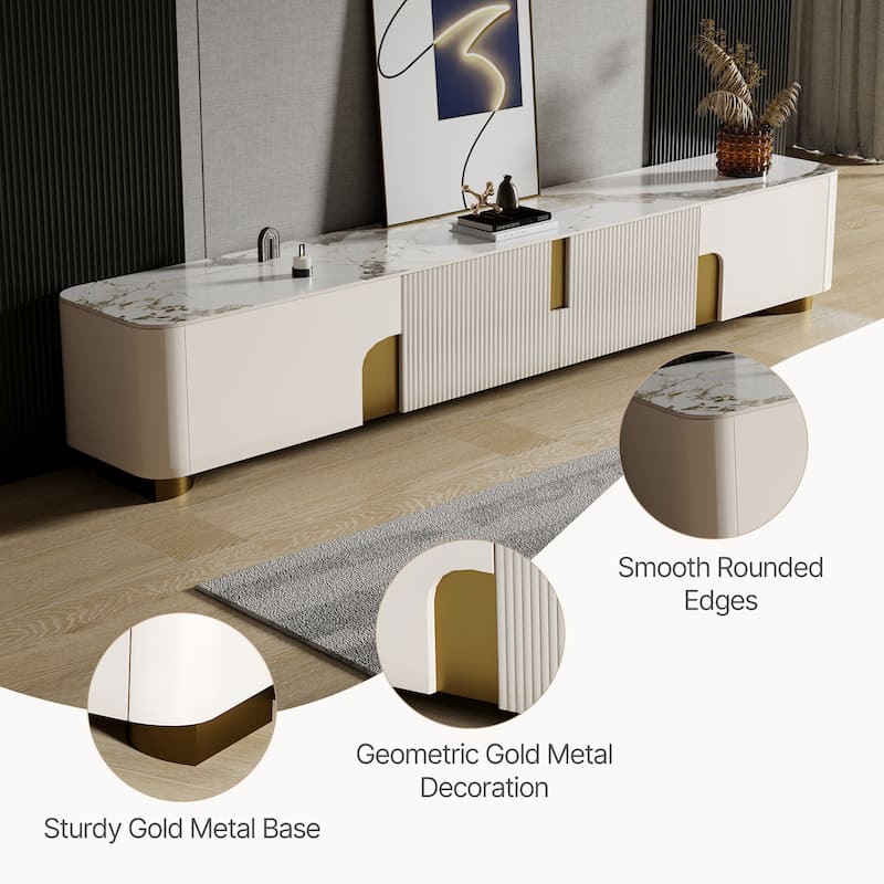 78.7'' Media Console with 3 Drawers, white Color, Sintered Stone Table-top - 78.74
