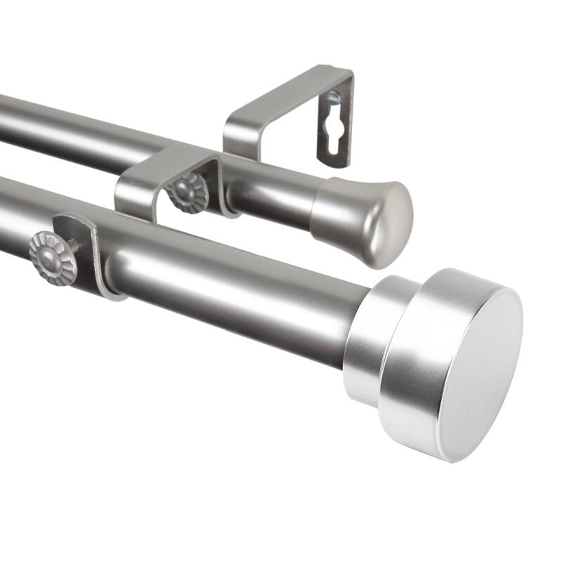 Double Curtain Rod 1" Adjustable, Satin Nickel Finish - 160 to 240 Inch Set - M