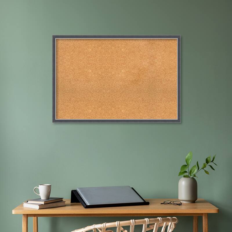 Eva Black Silver Thin Framed Natural Corkboard Bulletin Board