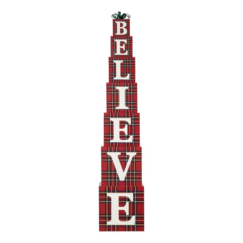 Glitzhome 42"H Wooden Double-Sided "BELIEVE" Porch Sign Decor