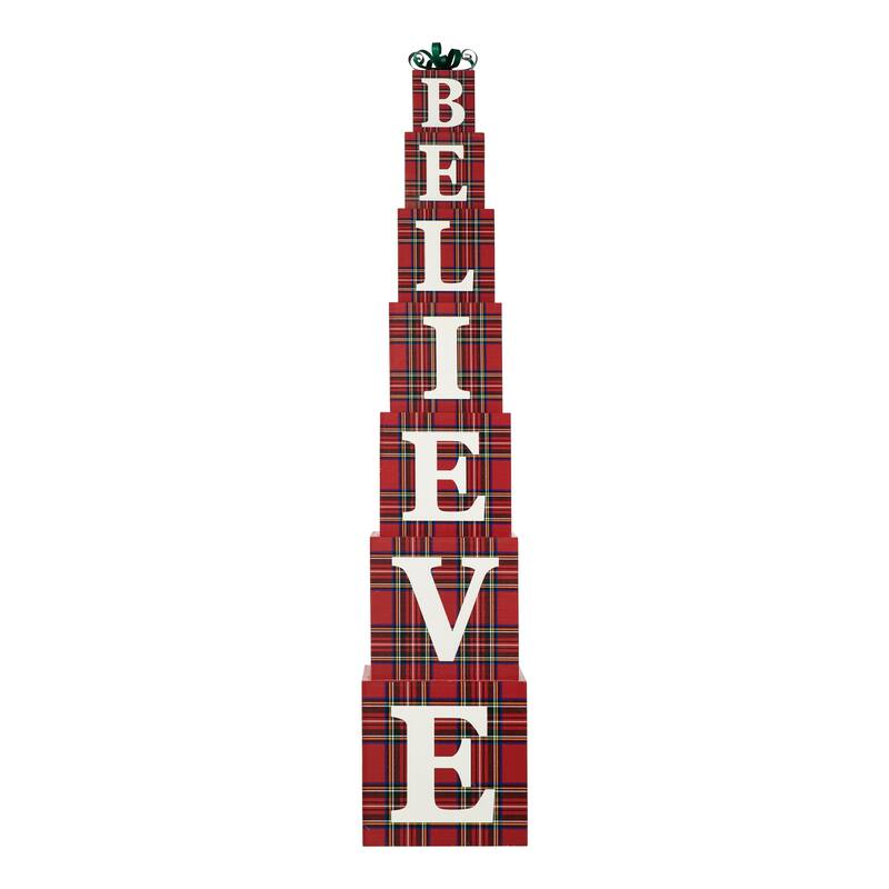 Glitzhome 42"H Wooden Double-Sided "BELIEVE" Porch Sign Decor