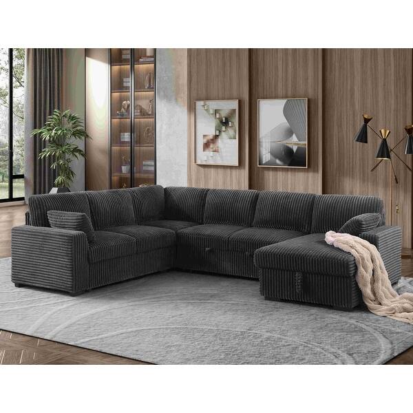 Modern Corduroy Sectional With Storage Chaise Lounge