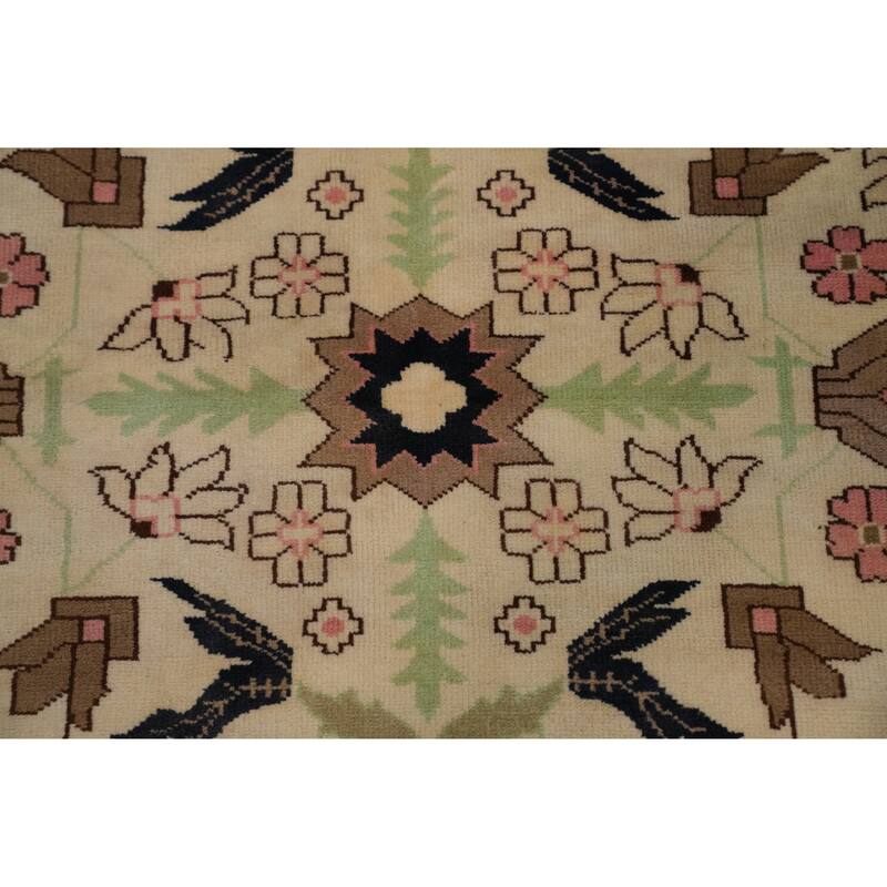 Hand-knotted Traditional Wool Beige Geometric Oriental Area Rug - 14' 1'' X 10' 0''