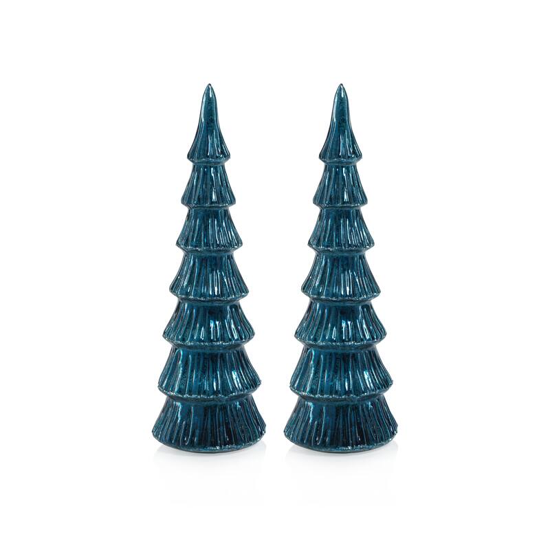 Lior 12.5" LED Glass Tabletop Holiday Trees, Set of 2