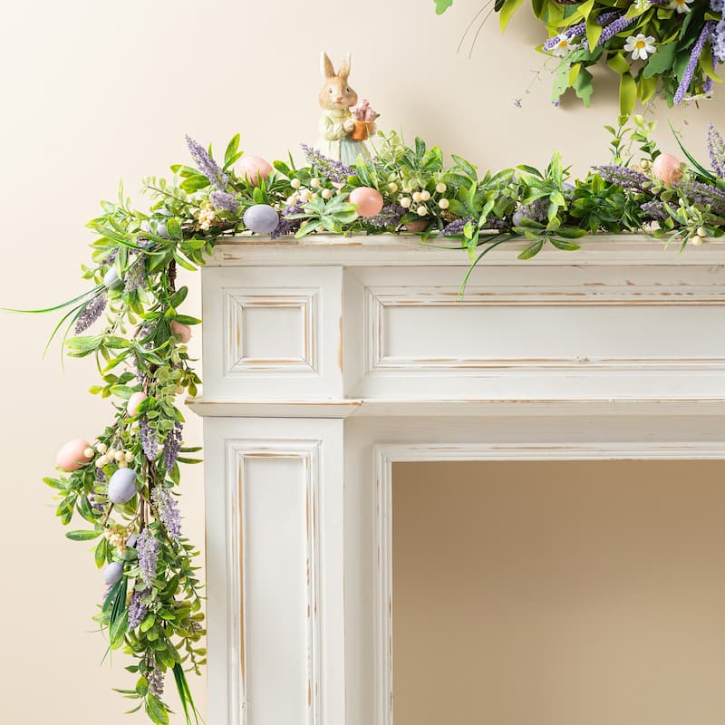 Glitzhome 72"L Easter Egg Flower Berries Lavender Garland