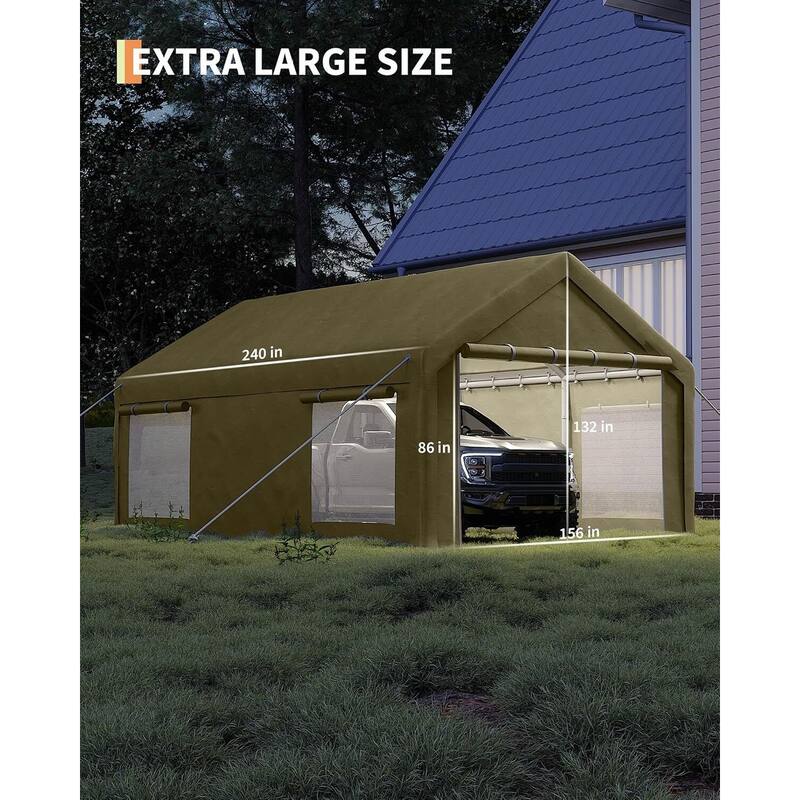 13'x20' Extra Large Heavy Duty Carport Portable Garage Shelter for Car, Truck, SUV - 13X20 Ft