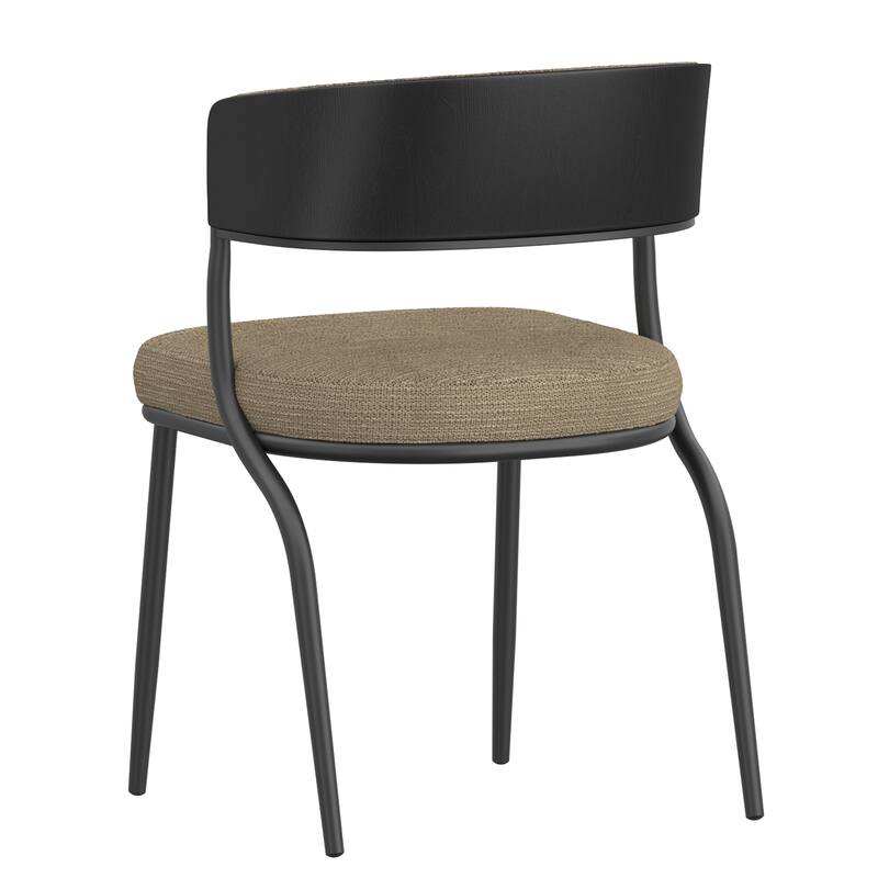 Modern Performance Fabric & Bentwood & Metal Dining Chair, Set of 4 - Dark Beige & Black