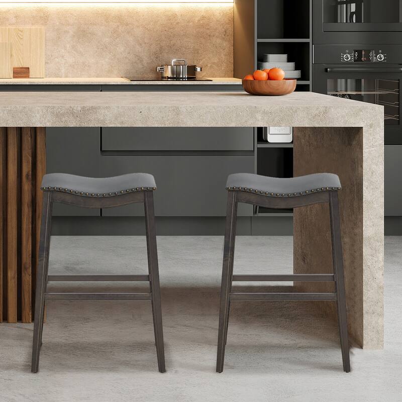 Gymax Set of 2 Saddle Bar Stools Bar Height Kitchen Chairs w/ Rubber