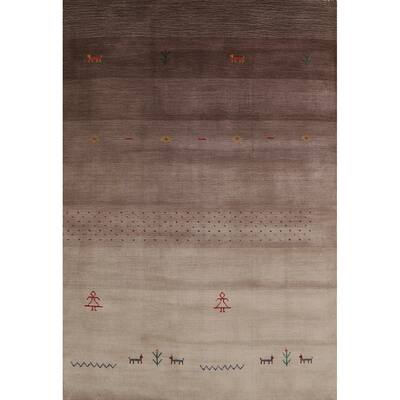 Brown Tribal Gabbeh Indian Rug Hand-Knotted Wool Carpet - 4'2" x 5'10"